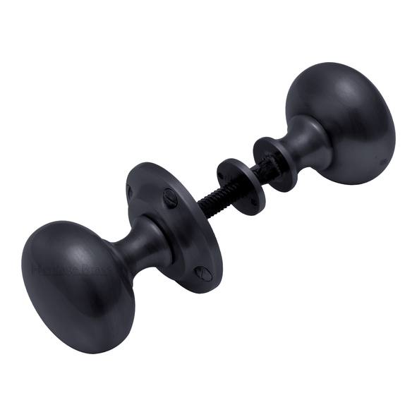 RIM V980-BKMT • Matt Black • Heritage Brass Victoria Rim Knobs On Round Roses